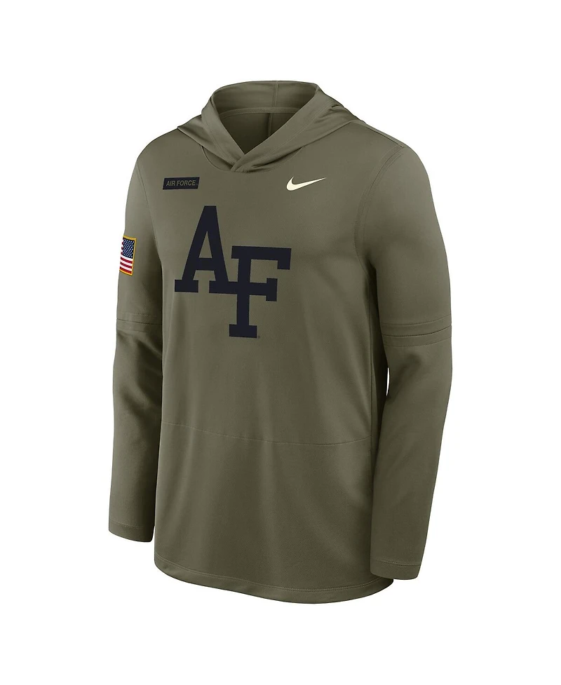 Nike Men's Olive Air Force Falcons 2025 Military Appreciation Dri-fit Long Sleeve Hoodie T-Shirt