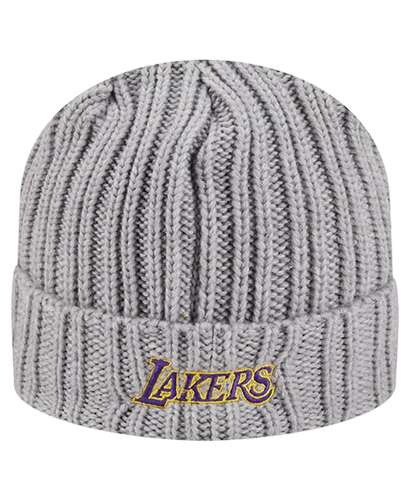 New Era Men's Heather Gray Los Angeles Lakers Cuffed Knit with Visor Hat