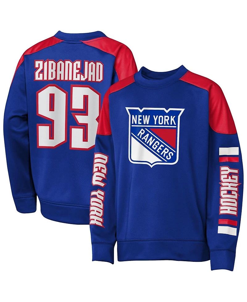 Outerstuff Big Boys and Girls Mika Zibanejad Blue New York Rangers Best Defense Name Number Crewneck Sweatshirt