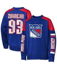 Outerstuff Big Boys and Girls Mika Zibanejad Blue New York Rangers Best Defense Name Number Crewneck Sweatshirt