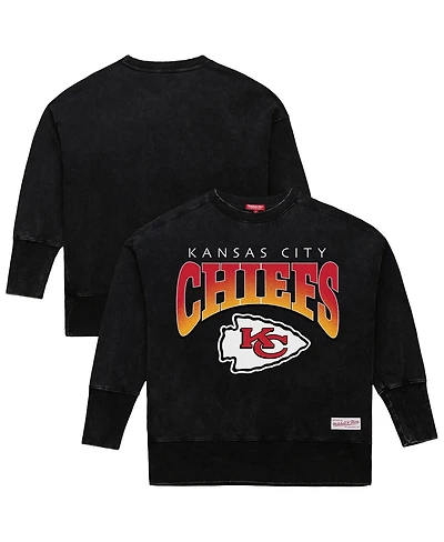 Mitchell & Ness Women's Black Kansas City Chiefs Delineate Mineral Wash Crewneck Sweatshirt