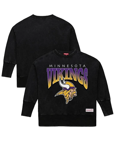 Mitchell & Ness Women's Black Minnesota Vikings Delineate Mineral Wash Crewneck Sweatshirt