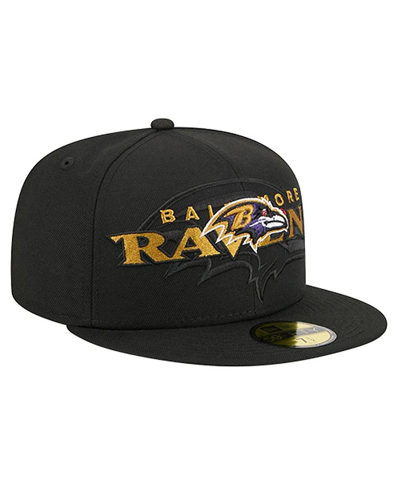 New Era Men's Black Baltimore Ravens Overlap Wordmark 59FIFTY Fitted Hat