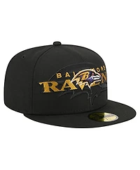New Era Men's Black Baltimore Ravens Overlap Wordmark 59FIFTY Fitted Hat