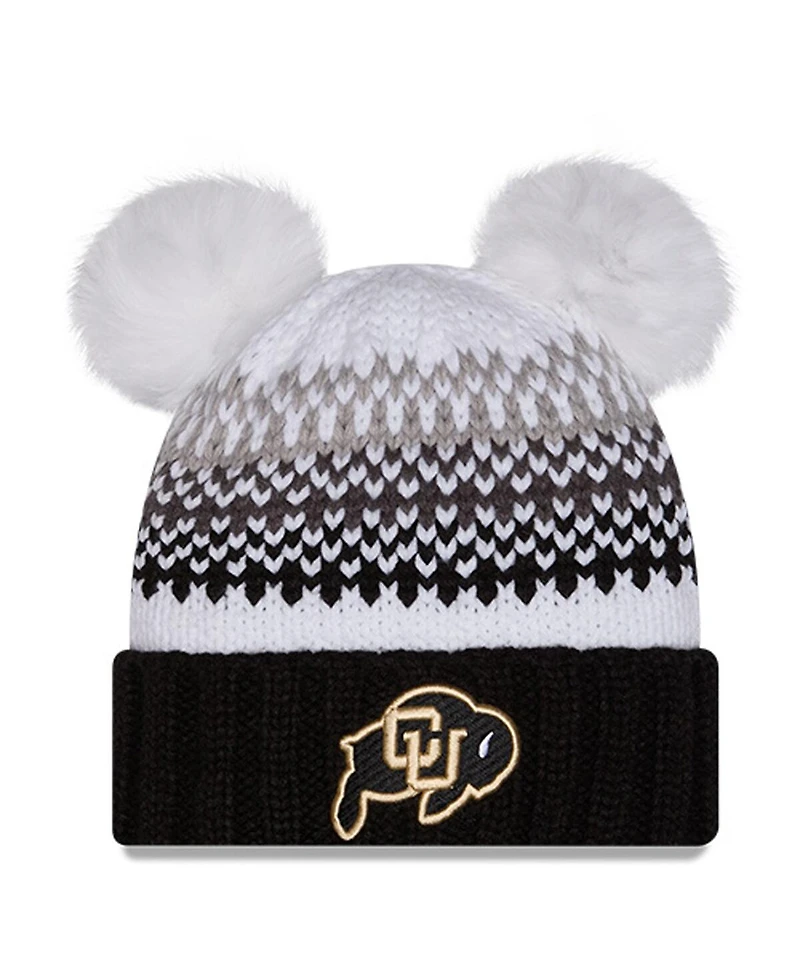 New Era Women's Black Colorado Buffaloes Double Pom Print Cuffed Knit Hat