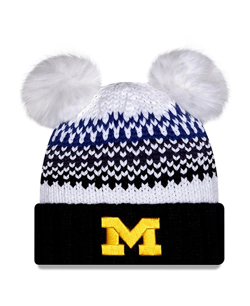 New Era Women's Navy Michigan Wolverines Double Pom Print Cuffed Knit Hat