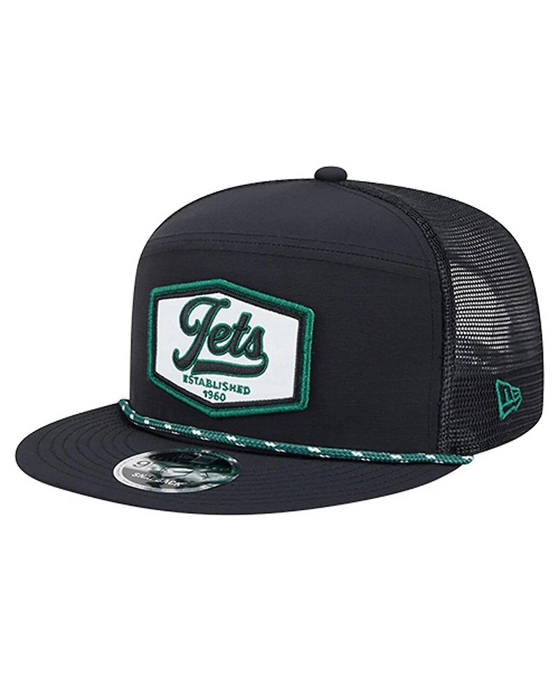 New Era Men's Black New York Jets Ripstop Patch 9FIFTY Split Panel Snapback Hat