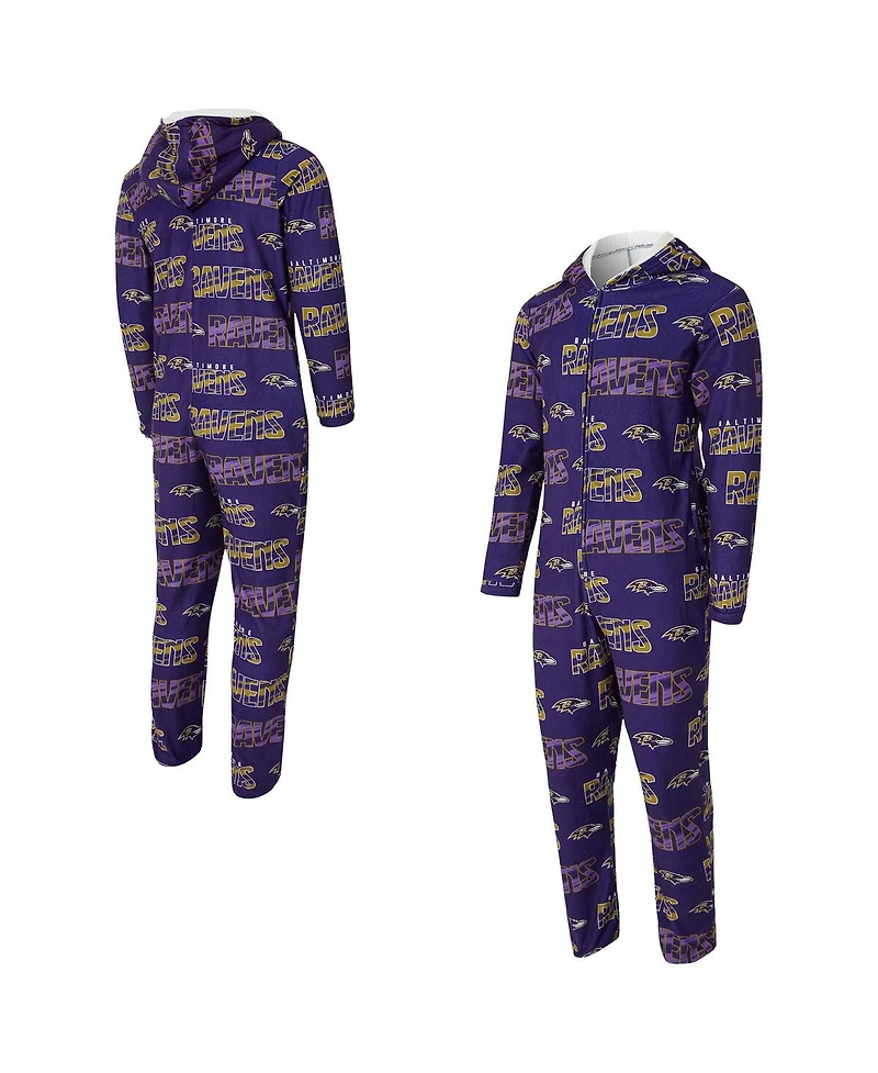 Concepts Sport Men's Purple Baltimore Ravens Shuffle All-Over-Print Microfleece Full-Zip Union Suit