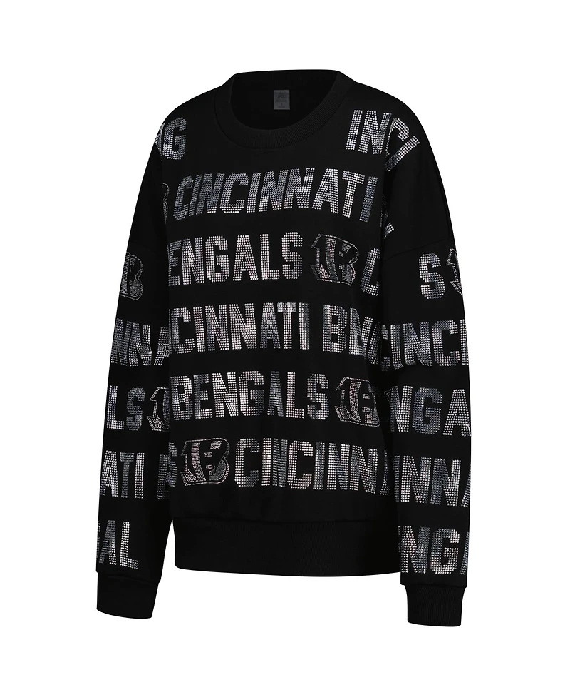 Gameday Couture Women's Black Cincinnati Bengals Oversized Hype Era Rhinestone Text Sweatshirt