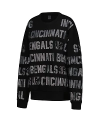Gameday Couture Women's Black Cincinnati Bengals Oversized Hype Era Rhinestone Text Sweatshirt