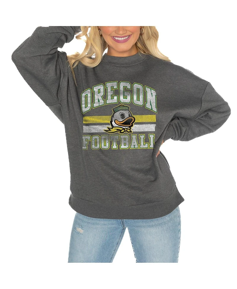 Gameday Couture Women's Oregon Ducks Charcoal Oversized Drop Shoulder Fleece Pullover Sweatshirt