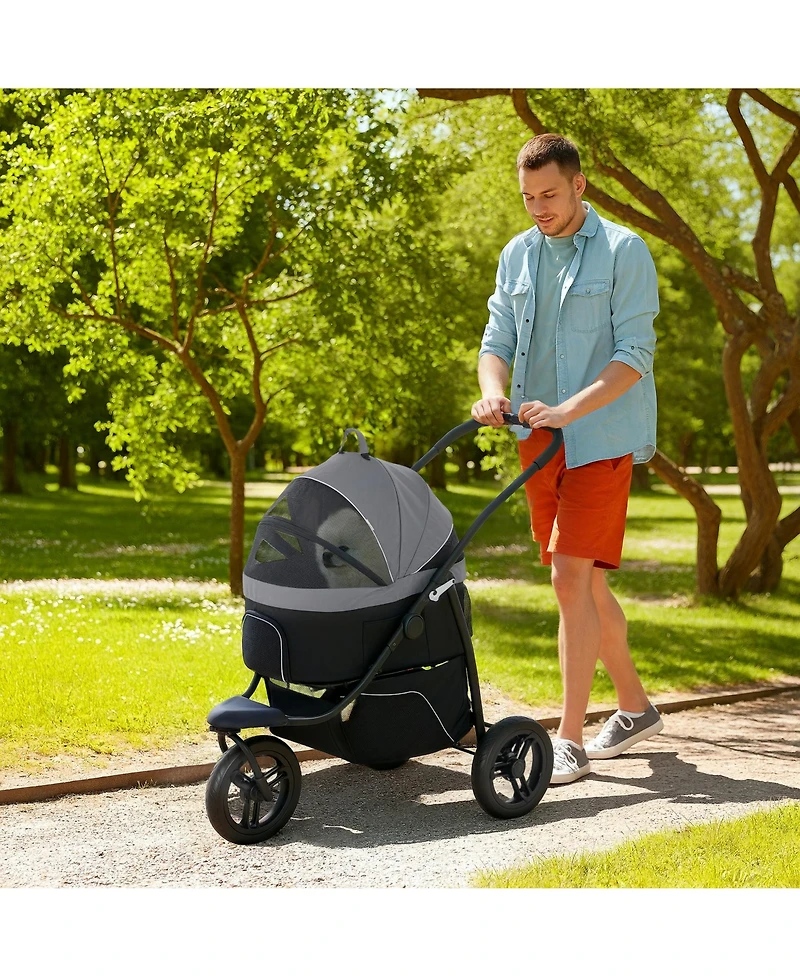 PawHut 3 in 1 Pet Stroller for Small Dogs and Cats with Detachable Carrier