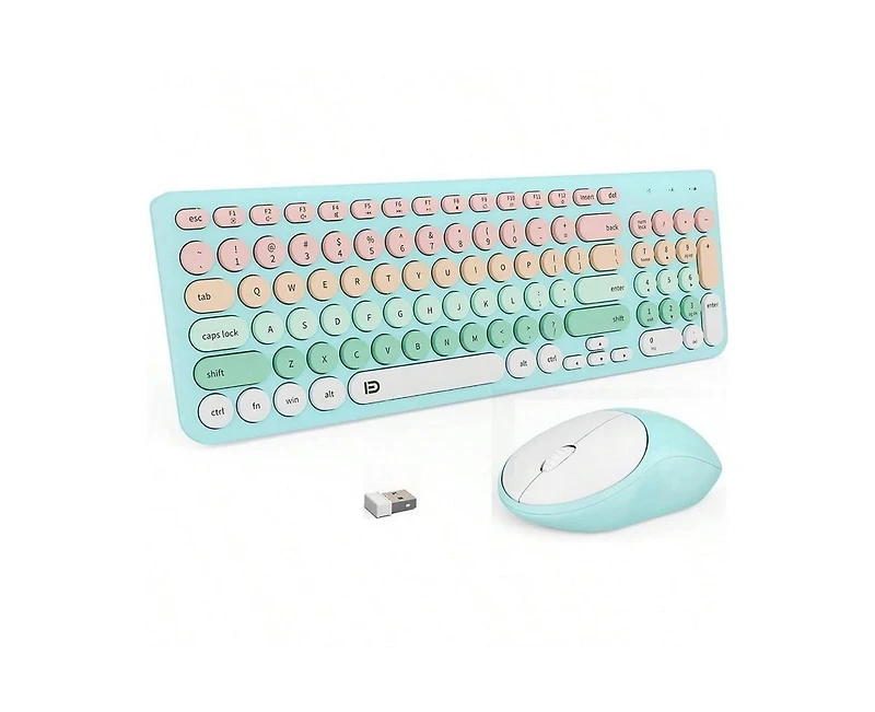 Wireless Keyboard And Mouse Combo - 2.4GHz Cordless, Cute Round Keys, Quiet Slim Set for Laptop, Computer, Tv