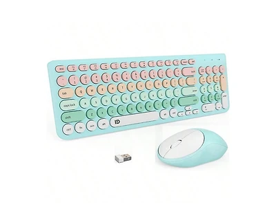 Wireless Keyboard And Mouse Combo - 2.4GHz Cordless, Cute Round Keys, Quiet Slim Set for Laptop, Computer, Tv