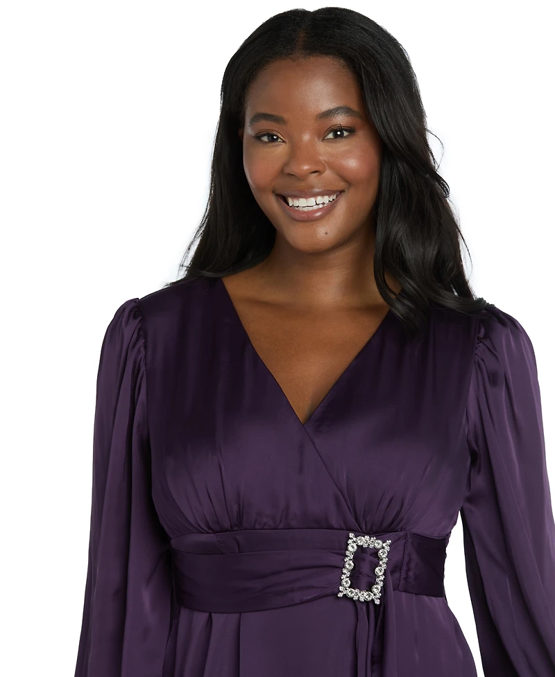 R & M Richards Women's Long-Sleeve Faux Wrap Dress