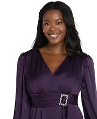 R & M Richards Women's Long-Sleeve Faux Wrap Dress