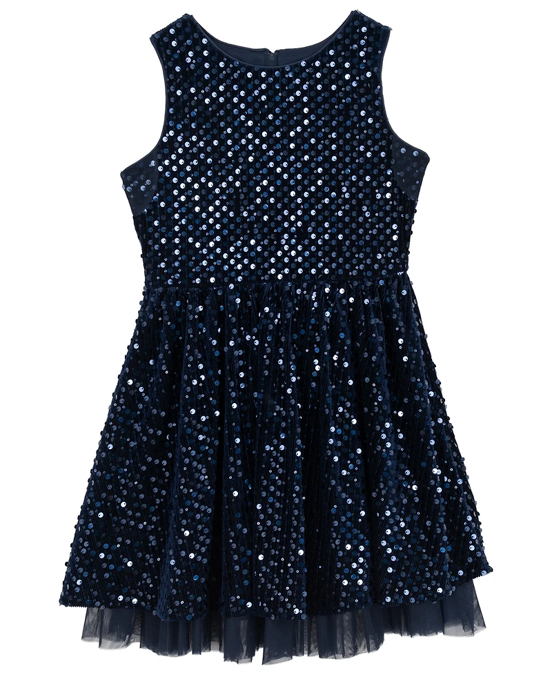 Rare Editions Girls 7-16 Sequin Velvet Sleeveless Dress