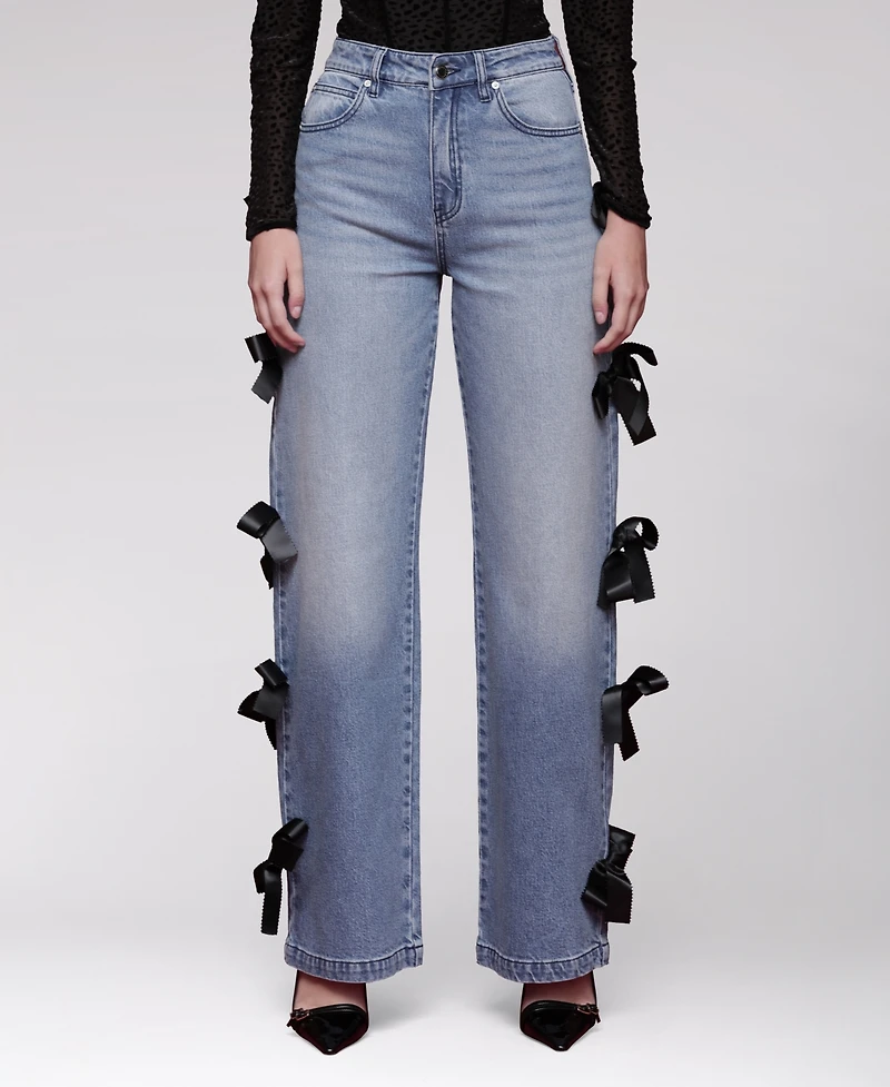 Avec Les Filles Women's Bow Detail High-Rise Jeans