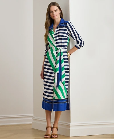 Lauren Ralph Petite Striped Point Collar Shirtdress