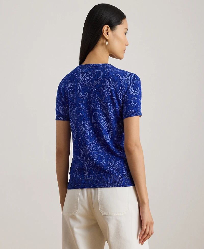 Lauren Ralph Petite Paisley Short-Sleeve Sweater