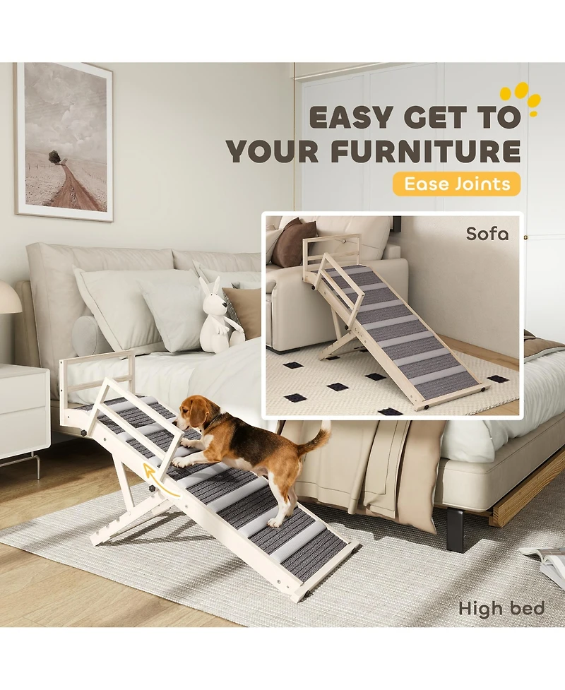 PawHut Dog Ramp, Folding Pet Ramp, 4 Adjustable Height from 15" to 19"