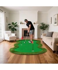 Skonyon 5 x 10 Feet Golf Practice Putting Green Mat with 3 Holes and Golf Balls for Home Office Backyard