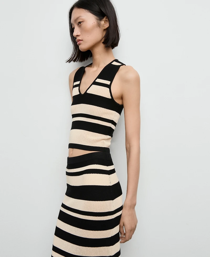 Mango Women's Stripes Knitted Midi Skirt
