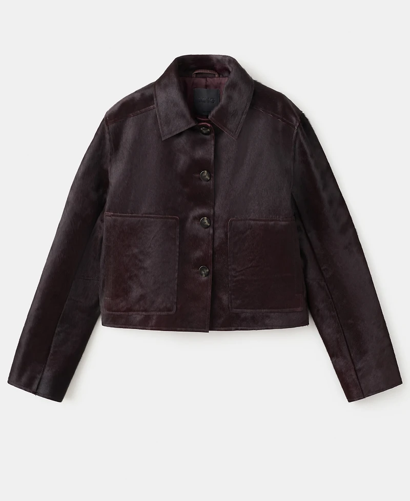 Mango Women's Fur Pockets Leather Jacket