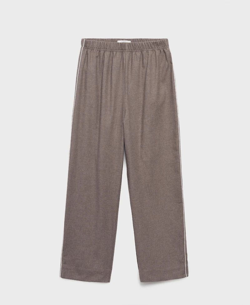 Mango Women's Contrast Piping Cotton Flannel Pants