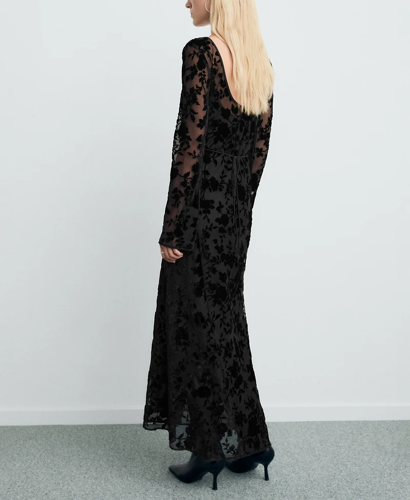 Mango Women's Bell Sleeves Floral Jacquard Dress