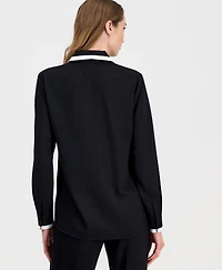 Anne Klein Petite Collared Long-Sleeve Blouse