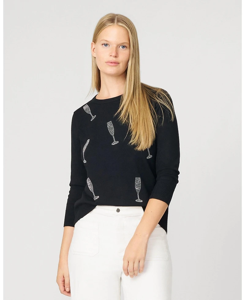 Cable & Gauge Women's Champagne Flute Sweater with Hotfix Embellishments