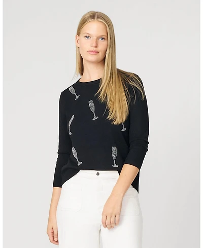 Cable & Gauge Women's Champagne Flute Sweater with Hotfix Embellishments