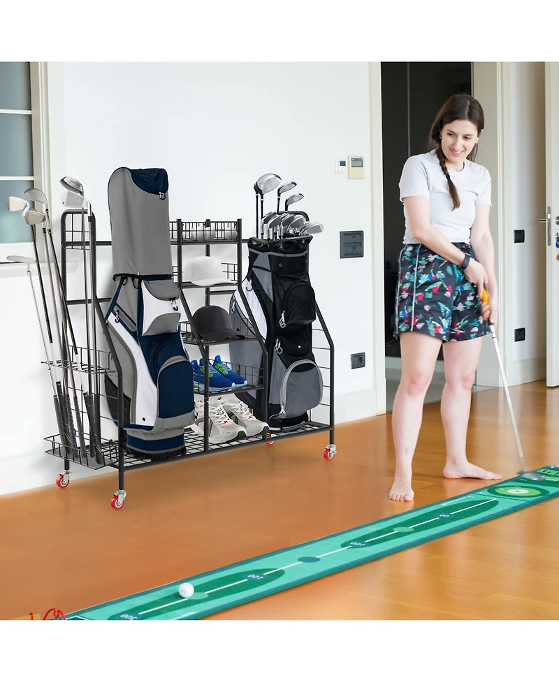 Skonyon Double Golf Bag Rack with Removable Golf Club Stand and Wheels