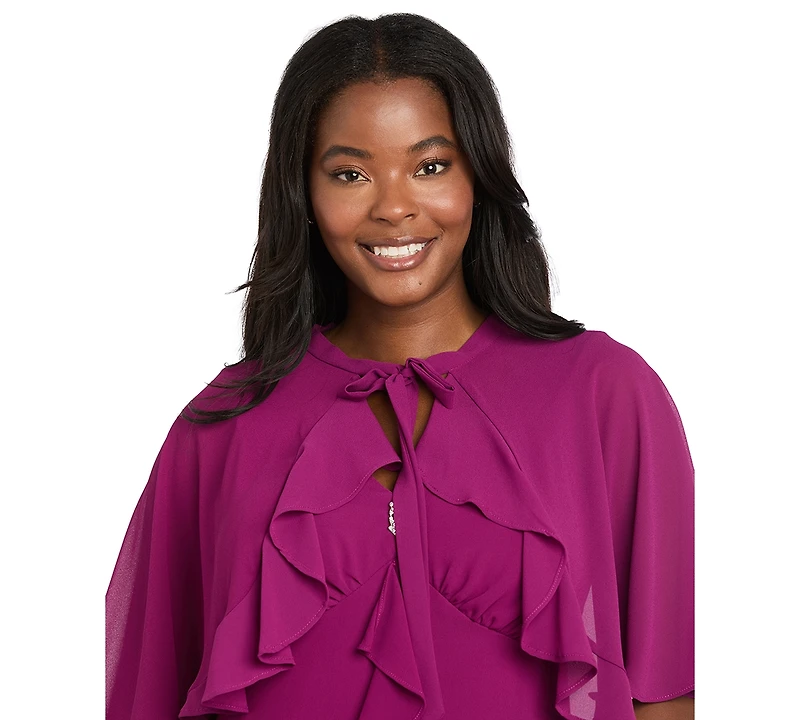 R & M Richards Women's 2-Piece Ruffle Detail Dress with Capelet