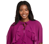 R & M Richards Women's 2-Piece Ruffle Detail Dress with Capelet