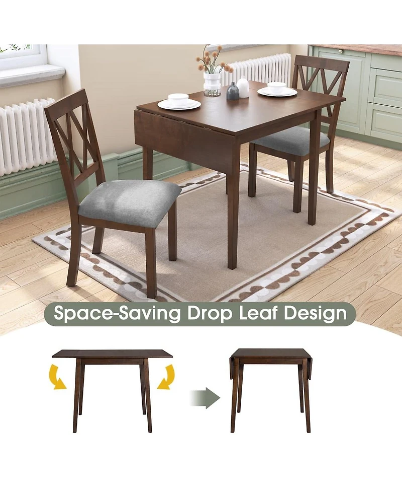 Maison Boucle 5-Piece Drop Leaf Dining Table Set with 4 Upholstered Chairs, Space-Saving Kitchen for Small