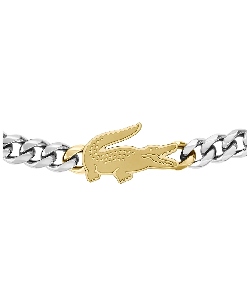 Lacoste Men's Arthor Silver Tone Stainless Steel with Yellow Gold Chain Bracelet