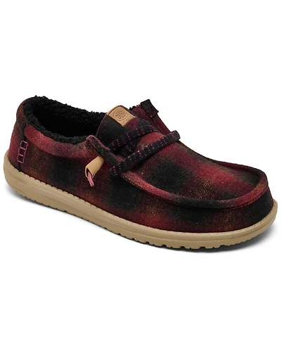Hey Dude Men's Wally Cozy Plaid Slip-On Casual Moccasin Sneakers from Finish Line