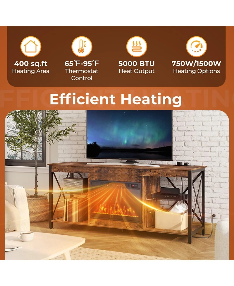Sugift 23 Inches 750W/1500W Electric Fireplace Heater with Alter Flame Color and Brightness