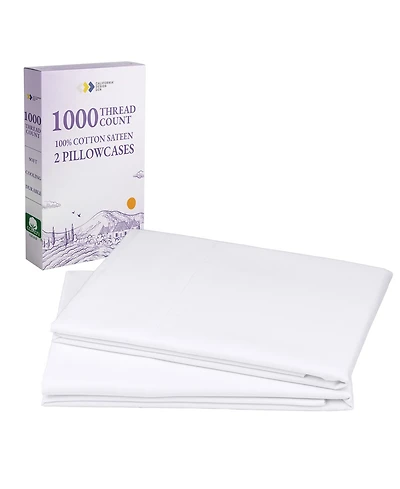 Luxury 1000 Thread Count Standard / Queen Pillow Cases Set of 2 Cotton - 100% Sateen, Smooth, Crisp and Cooling