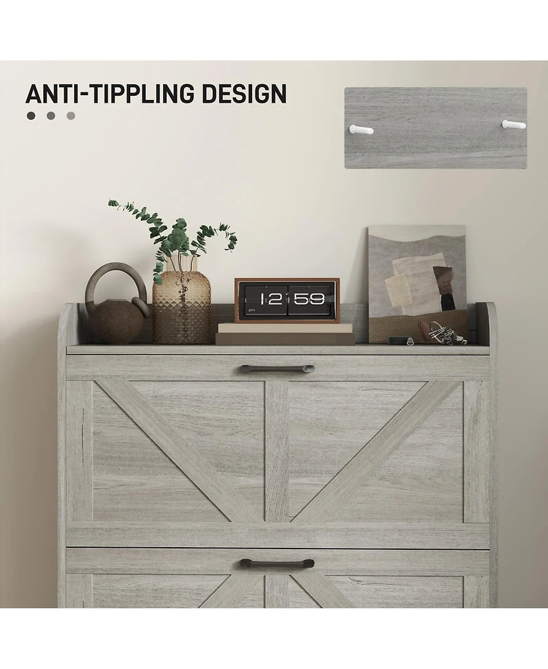 Homcom Narrow Shoe Cabinet, Farmhouse Shoe Storage Cabinet, Light