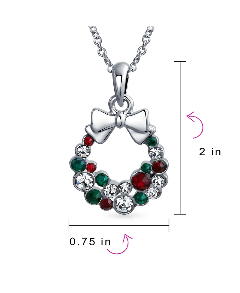 Bling Jewelry Fashion Sparkling Christmas Bow Crystal Holiday Pendant Necklace Silver Plated