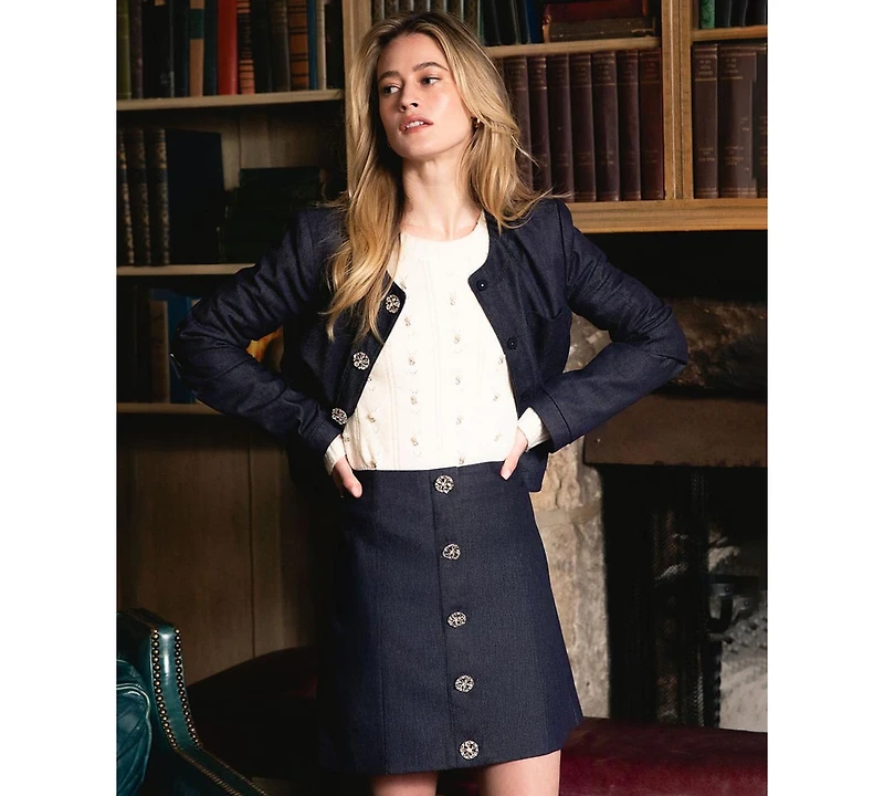 CeCe Women's Flap Welt Pockets Denim Mini Skirt