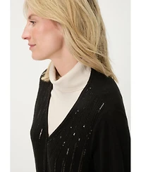 Olsen Women's Rib Knit Cardigan with Sequin Detail Sweater