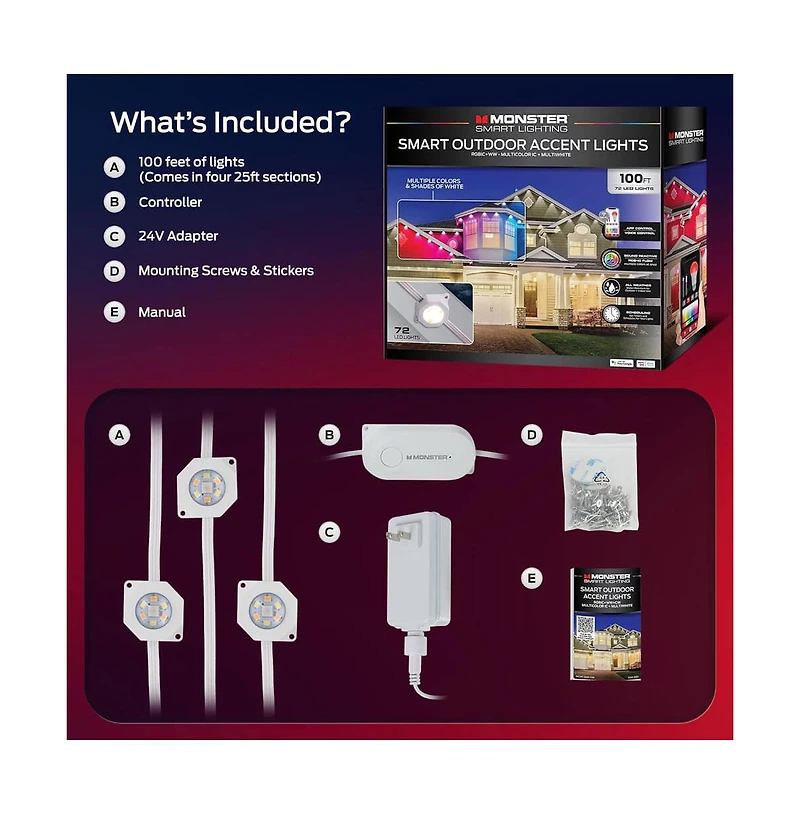 Monster Cable 100 ft Rgb Ic Permanent Outdoor Led Smart Lights