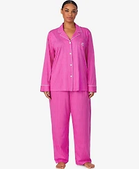 Lauren Ralph Lauren Plus Size Long Sleeve Notch Collar Long Pant Pajama