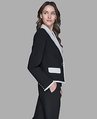 Karl Lagerfeld Paris Women's Contrast Cropped Lapel Collar Jacket