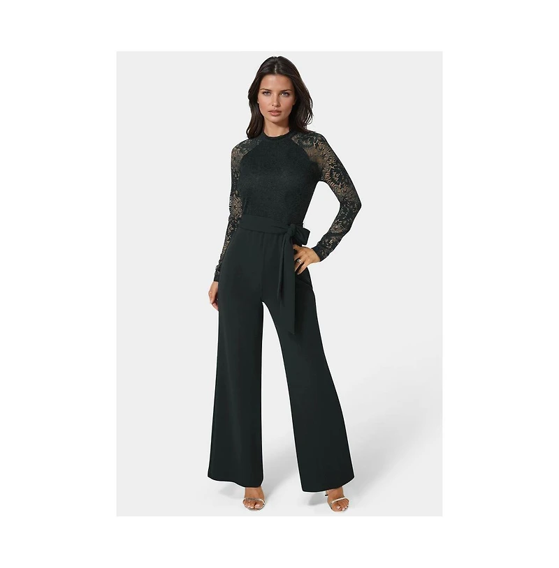 Bebe Women's Lace and Bodice Straight Leg Jumpsuit.