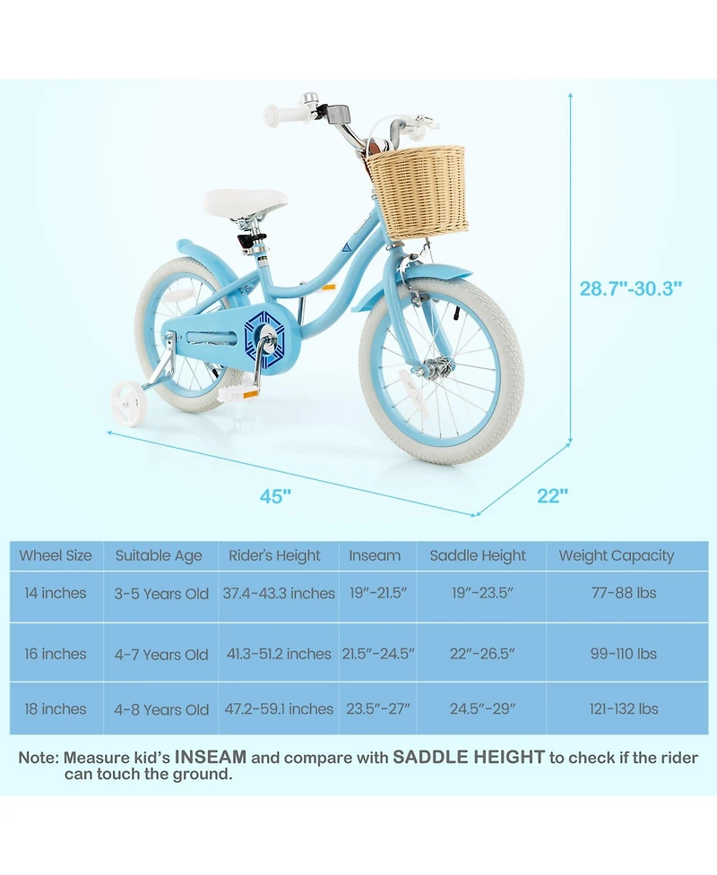 Sugift 16-Inch Kids Bike with Training Wheels and Adjustable Handlebar Seat